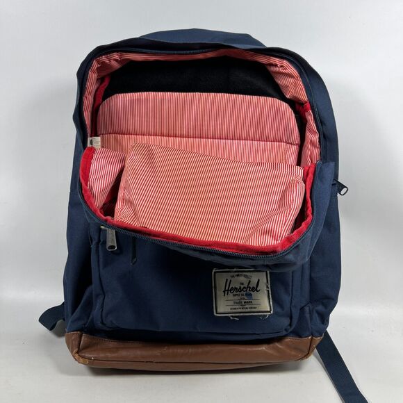 HERSCHEL Backpack Pop Quiz Canvas Leather Trim Waterproof Blue 22L - Picture 13 of 16